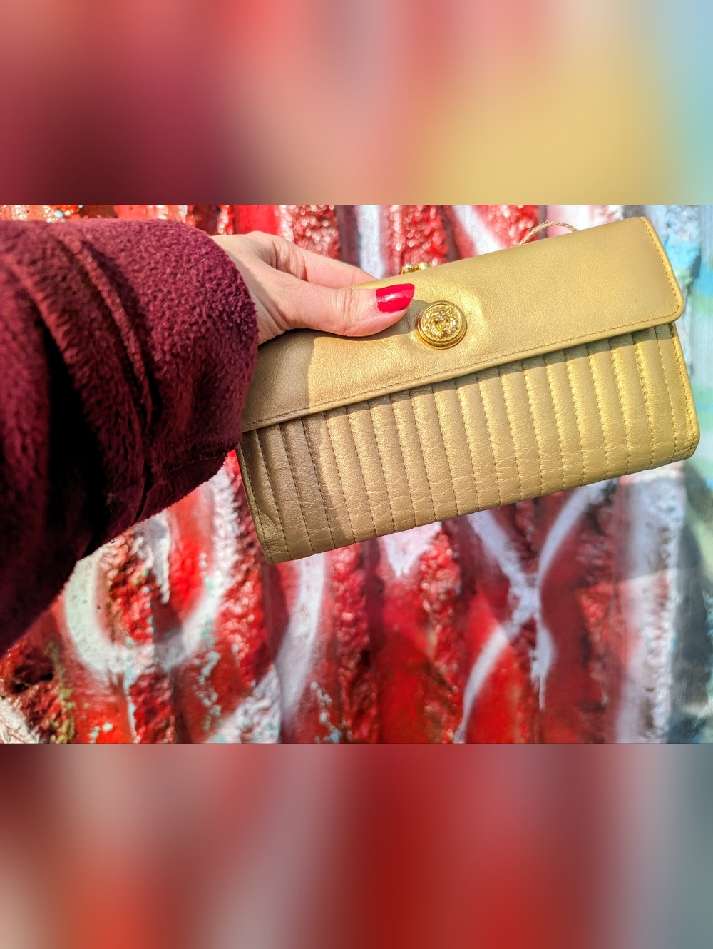 Golden genuine Leather Wallet Clutch